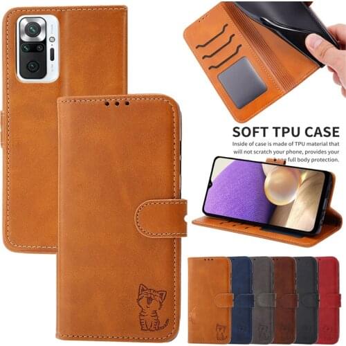 Phone Case For Redmi Note 10 Pro 10S 5G Cute Cat Flip Wallet Holder Leather Cover Note10 Note10Pro Fundas