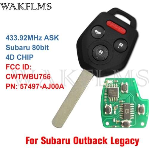 For Subaru Legacy Outback 2010 2011 2012 2013 2014 433MHz Subaru 80bit 4D CHIP Remote Car Key Fob 57497-AJ00A CWTWBU766