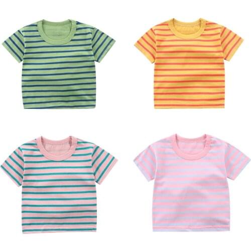 Short sleeved striped T-shirt for children undershirts 2021 O-Neck Unisex kids clothes toddler boy birthday tshirt Fashion