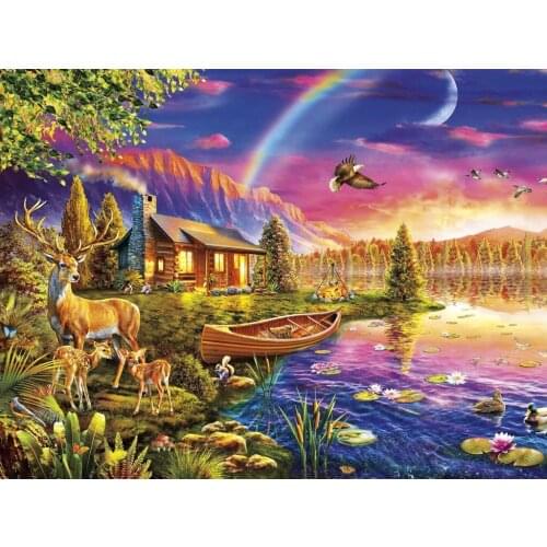 JMINE Div 5D cabin Country house River Bridge ship Mountain Full Diamond Painting kits art Scenic 3D paint by diamonds