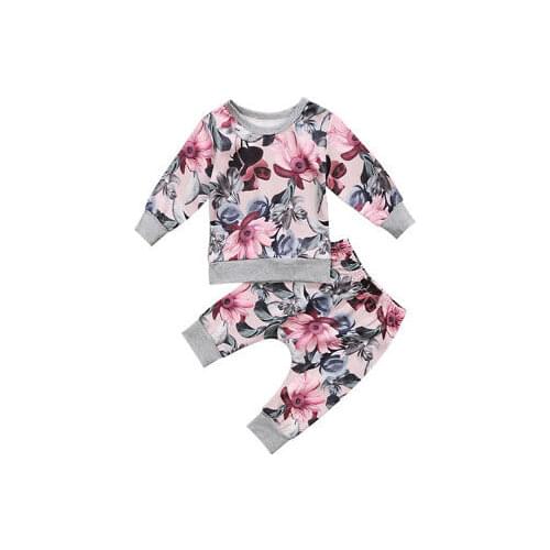 Baby Clothing 2pcs Newborn Baby Girls Clothes Coats T-shirt Tops+Floral Pants Outfits Set