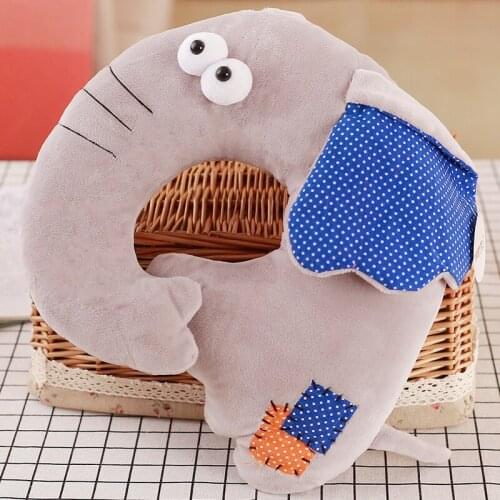 Creative Animal U Pillow Plush Toy Kids Travel Headrest Pillow Giraffe Elephant Parrot U Shaped Neck Cushion Plush Toy Girl Gift