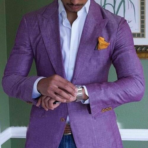 Summer Beach Jacket Purple Mens Linen Suits Slim Fit Suits For Men Tuxedo Groom Suits For Men Wedding Groomsman 1 Jacket Only