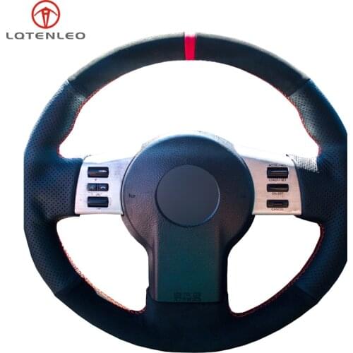LQTENLEO Black Genuine Leather Suede Hand Sew Car Steering Wheel Cover For Infiniti FX FX35 FX45 2003-2008 Nissan 350Z 2003-2009