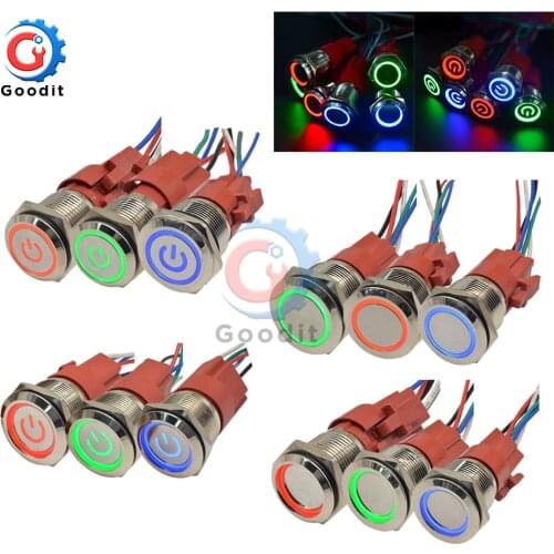 22mm Metal Push Button Switch Ring/Power LED 250V 5A Self-lock Reset Momentary Latching Waterproof for Car Auto Engine