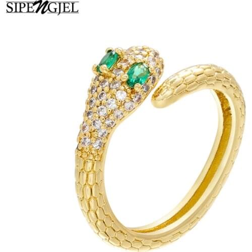 Fashion Cubic Zirconia snake Ring green crystal snake open adjustable rings for Women Jewelry Wedding Engagement jewelry 2020