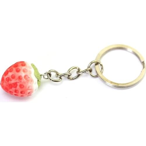 Cartoon Ceramic Strawberry Natural Stone Keychain Cute Fresh Creative Ceramic Bag Pendant Decoration Women Jewelry Car Key Ring