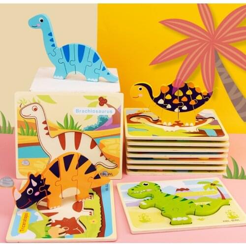 Dinosaur Serie Montessori Toys Wooden Puzzle Animals 3D Puzzles For Kids Educational Wooden Toys Montessori Puzzle Jigsaw