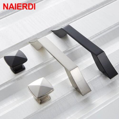 NAIERDI Black Cabinet Handles Knobs Zinc Alloy Door Kitchen Knobs Brushed Cabinet Pulls Drawer Modern Furniture Handle Hardware