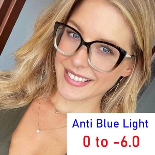 Glasses Women Nearsighted Correction Fashion Transparent Blue Light Filter Lens Female Eyeglasses Minus -1 -3.5 -6.0 Computer