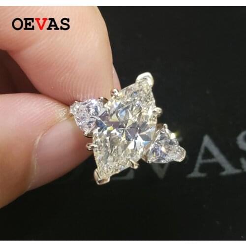 OEVAS 100% 925 Sterling Silver Sparkling 8*14mm Topaz High Carbon Diamond Wedding Rings For Women Party Fine Jewelry Wholesale