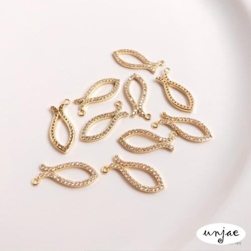 Custom 14K bag real gold color micro inlaid zircon fish pendant DIY Necklace clavicle chain earring headpiece Fish Pendant