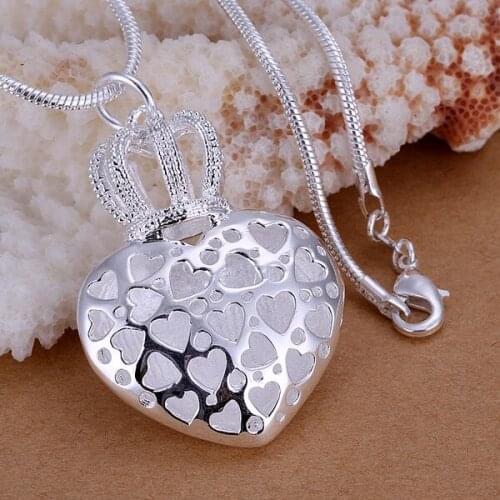 P051_2 Hot Sale Fine Silver Color Jewelry Wholesale Factory Price Charms Fashion Crown Heart Pendants for Women