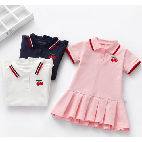 Girls Dress Toddler Kids Cotton Dresses Fashion Baby Pleated Dress Lovely Children Clothes Turn-down Collar Girl Tennis Dress