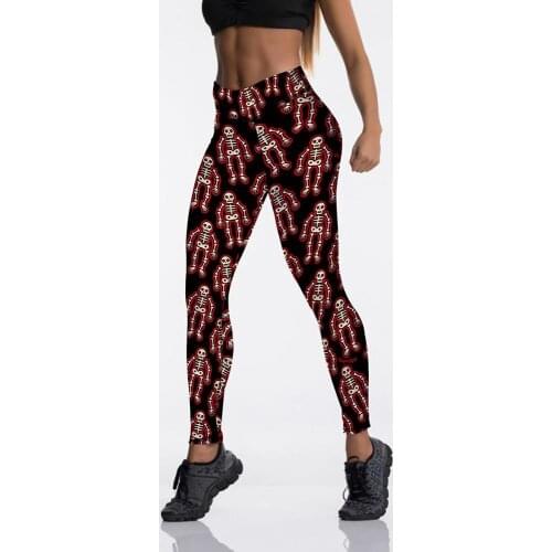 Sexy Leggings Women Digital Red Skull Print High Waist Leggings Women Fitness Stretch Strethcy Halloween Fitness Leggings