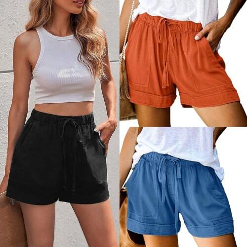 Womens Comfortable Shorts Drawstring Casual Loose Daily High Waist Elastic Belt Shorts High Quality Simple Shorts Dropshipping