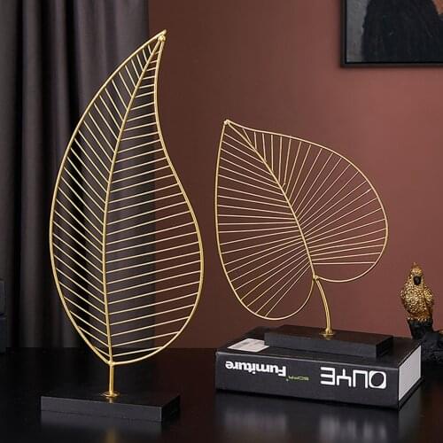 Nordic Modern Golden Leaf Ornaments Creative Light Luxury Metal Decoration Accessories Home Decor Golden Plant Statue Crafts Hot