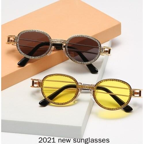 Sparkling Rhinestone Sunglasses Retro Crystal Diamond Sunglasses Retro Oval Sunglasses Vintage Mens Punk Sunglass NX
