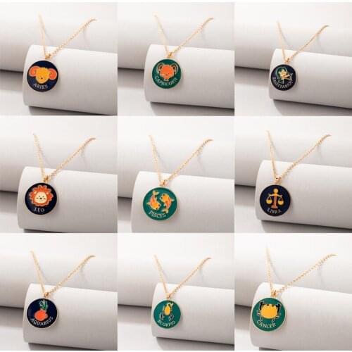 Tocona New Style Twelve Constellations Pendant Necklace for Women Girls Geometry Alloy Metal Adjustable Festival Jewelry Collar