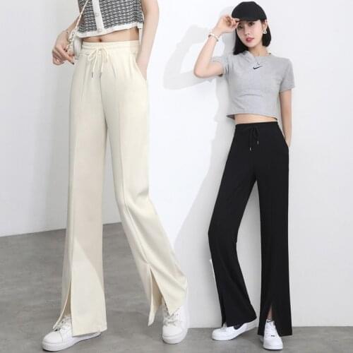 Streetwear summer 2021 high waist white black Womens Capris pants for women trousers wide leg straight pants Woman plus size