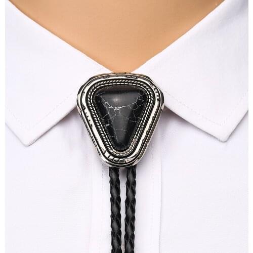 Western cowboy bolo tie leather collar rope triangle natural turquoise retro pattern zinc alloy tie accessories unisex British r