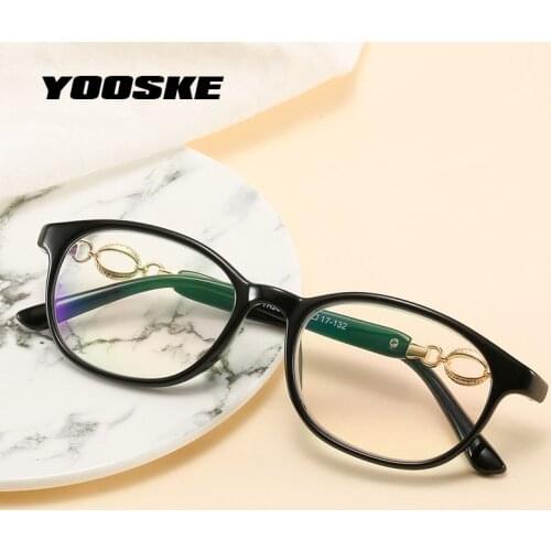 YOOSKE Ladies Anti Blue Light Reading Glasses Women Fashion Elegant Young Reading Hyperopia Prescription Eyeglasses Diopter