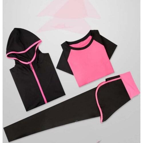 3 Piece Set Yoga for Womens High Waist Pants+Hooded Coat+T-Shirt/Bra+Shorts Women Gym Fitness Training Sportswear Sport Suit