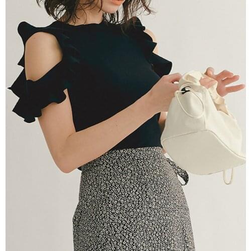 Sexy Sweet Shoulder Strapless Pullover Fashion Elegant O Neck Knit Sweater Women Spring Summer Candy Color Bottoming Tshirts