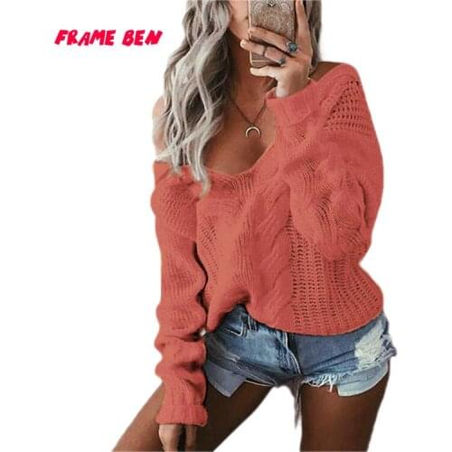 FRAME BEN New 2019 Autumn Winter Women Pullovers Sweater Oversize V Neck Knitting Loose Elegant Casual Solid Sweater