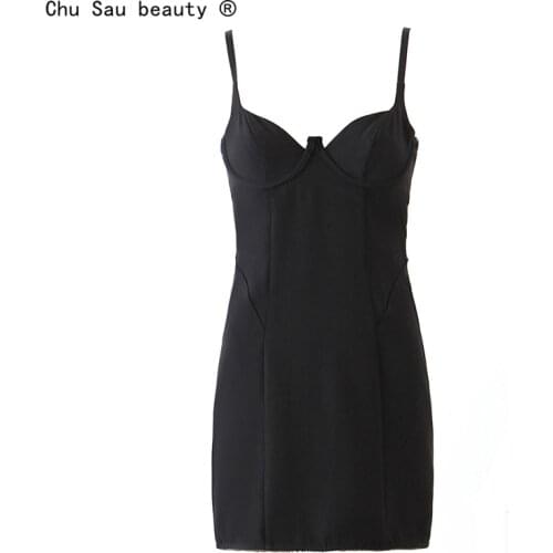 Y2K Vintage stretch black woman spring summer sexy backless slim V-neck lace base mini suspender dress vestido de mujer