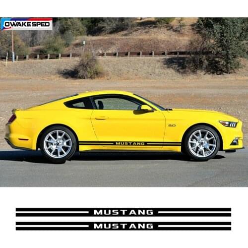 1set Racing Sport Stripes Auto Door Side Skirt Stickers Car Styling Body Decor Vinyl Decals For Ford Mustang GT Shelby Boss 302