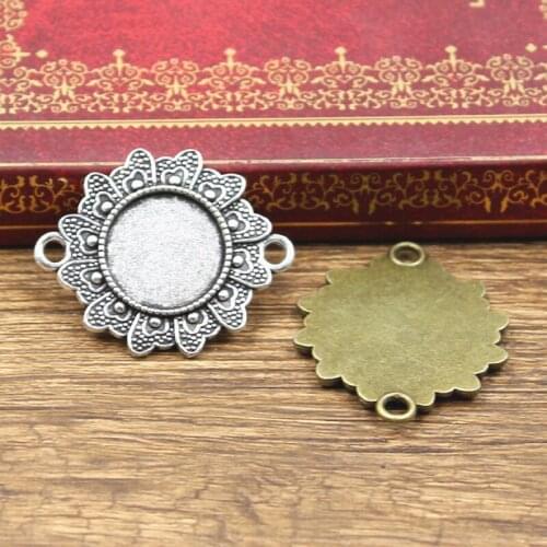 4pcs Fit 16mm Round Double Hanging Glass Cabochon Base Setting Antique Bronze Silver Color Color Pendant Tray Jewelry DIY Making