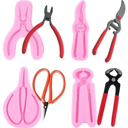 4 Pieces 3D Repair Tool Scissors Plier Wrench Shape Silicone Mold Chocolate Fondant Mould Cake Decorating Tools Clay Resin Molds