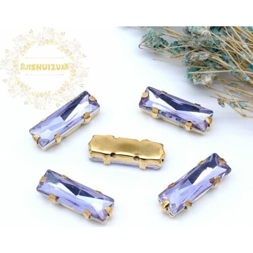 5*10 5*15 Crystal violet Rectangle Glass Crystal sew on rhinestones with gold claw Diy wedding dress accessories Free shipping