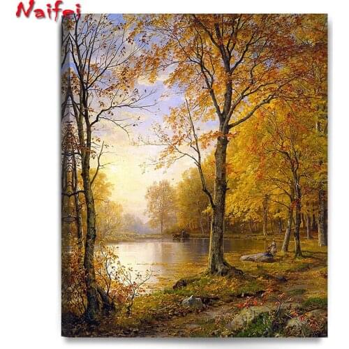 Full Square Round Diamond Painting Landscape autumn 5D Diamond Embroidery Mosaic Cross Stitch lake & tree Home Decor Gift