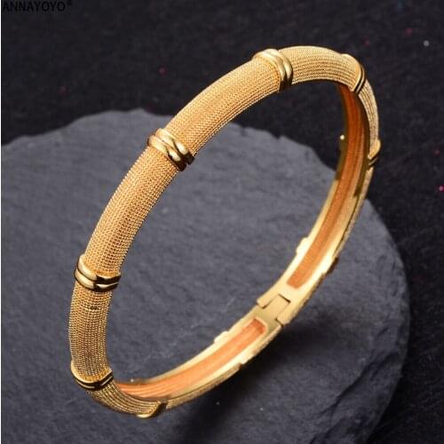 Annayoyo 1pcs New Pattern Middle East Bangle for Women Men18k Gold Color Dubai Bracelet AfricaN/Arab/Ethiopian Jewelry Gift B15