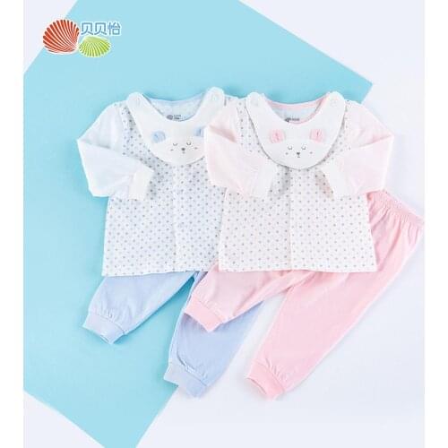 Bornbay baby sets wave point cute cartoon soft comfortable cotton crew neck long sleeve suit T-shirt and trousers two-pieces