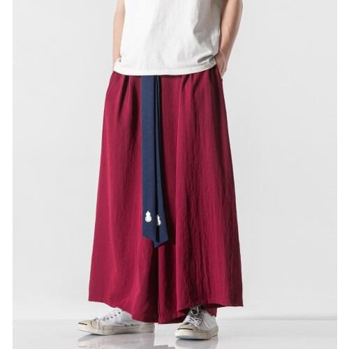2021 Summer Men Chinese Style Wide Leg Pants Mens Loose Casual Trousers Male Cotton Linen Harajuku Culottes
