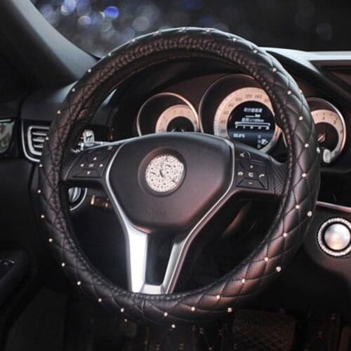 Ladycrystal Girls Steering Wheel Covers Rhinestone Leather Auto Car Steering-Wheel Accessories Universal Size 38CM Car Styling