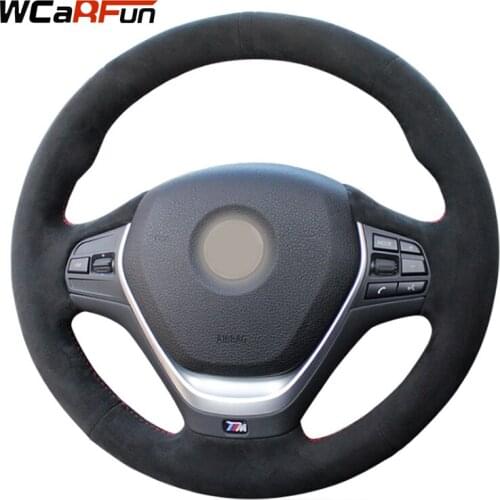 WCaRFun Hand-Stitched Steering Cover Black Suede Auto Car Steering Wheel Cover for BMW F30 320i 328i 320d F20