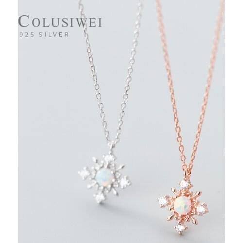 Colusiwei Fashion 925 Sterling Silver Colorful Opal Cute CZ Snowflake Pendant Necklace for Women Luxury Wedding Fine Jewelry