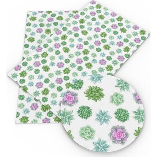 David accessories 20*33cm Flower Cactus Printed Faux Leather Fabric Sheet Vinyl Leatherette Upholstery DIY Bows,1Yc10670