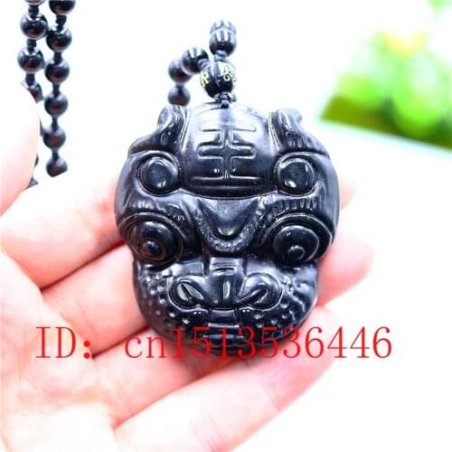 Chinese Natural Black Green Jade Tiger Pendant Necklace Fashion Charm Jewellery Carved Man Amulet Gifts Sweater Chain