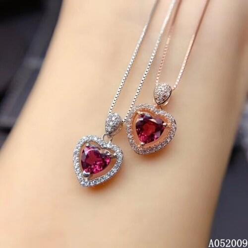 KJJEAXCMY fine jewelry 925 Sterling Silver inlaid natural garnet classic girl new Pendant Necklace support test