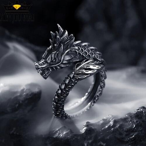 Punk Rock Gothic Dark Animal Dragon Ring Unisex 925 Ring Jewelry Accessories Fashion Adjustable Dragon Pattern Retro Copper