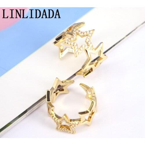 6Pcs New Adjustable Gold Color Jewelry Fashion CZ Micro Pave Hollow Star Rings for Women Ring