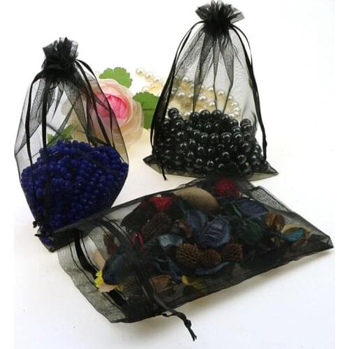 13x18cm Black Organza Jewelry Bags Wedding Favor Gift Bags Cheap Organza Pouches Custom Logo Printing 100pcs/lot Wholesale
