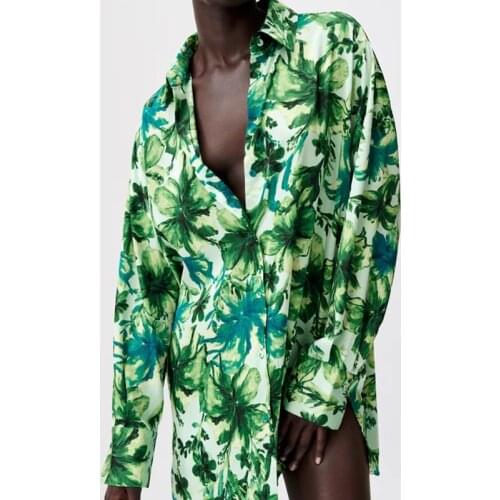 Latest design ladies tropical style printed blouse women loose blouse long sleeve lapel streetwear shirt