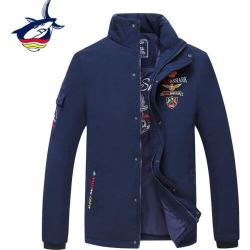 New Arrival Tace & Shark Jacket Men Warm Stand Collar Windproof Cotton Liner Mens Parka Jackets Winter Coat Plus Size 4XL