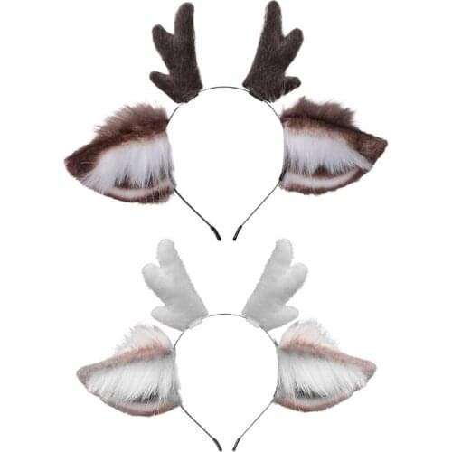 Faux Fur Ears Plush Antler Headband Lovely Reindeer Animal Hair Hoop Holiday Party Christmas Cosplay Hair Accessories